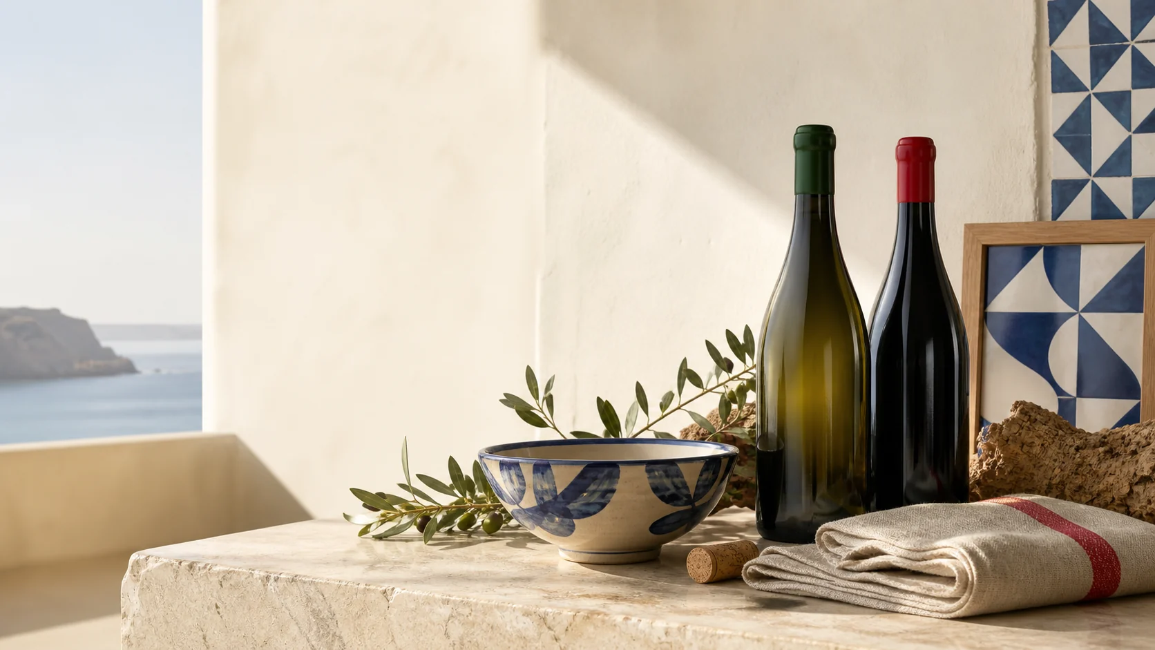 Portugiesischer Wein, Keramik und Kunst in einem hellen Küstenatelier